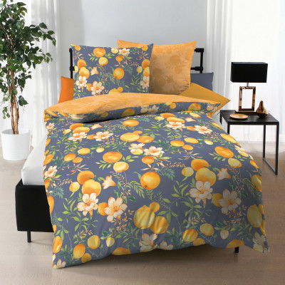 Obliečky Mako satén Orange Blossom kobalt, 140x200, 70x90