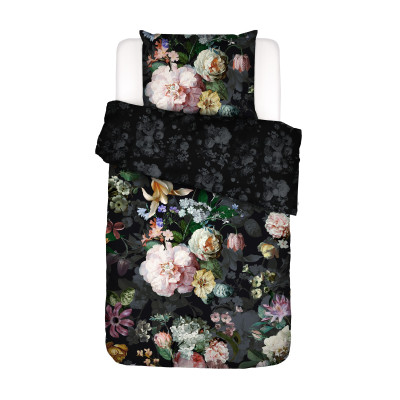 Luxusní povlečení Fleur blooming black 140x200, 70x90 - 100% bavlněný satén