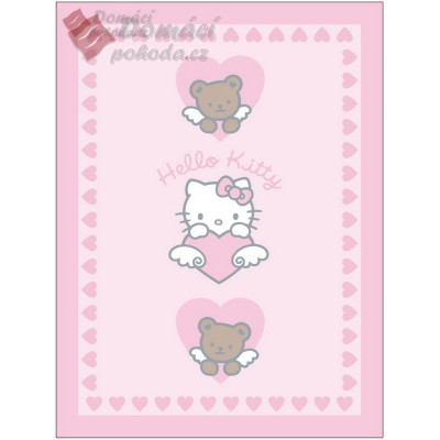 Fleece deka - Hello Kitty - Teddy, 75x100cm, růžová