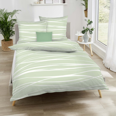 Makosaténové povlečení Motion Colours zelené 140x200, 70x90