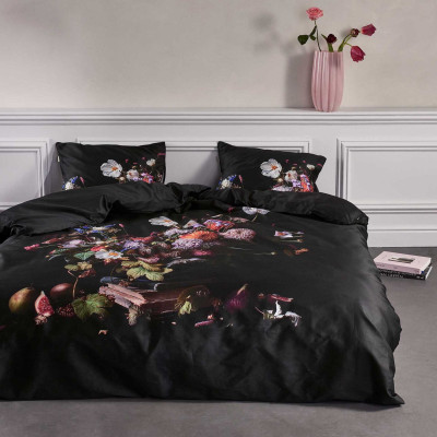 Luxusní povlečení Bouquet anthracite 140x200, 70x90 - 100% bavlněný satén