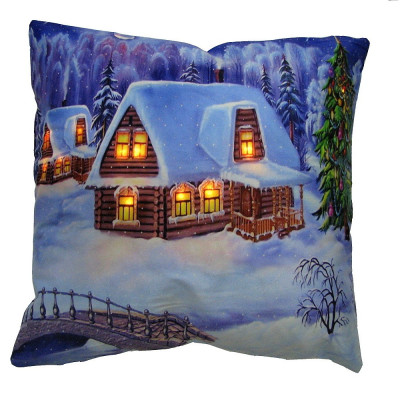 Vianočný vankúšik Domček za riekou - 45x45 cm - 2. jakost