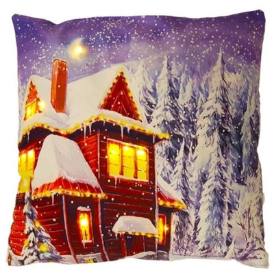 Vánoční polštářek Srub v lese - 45x45 cm s výplní - 2. jakost